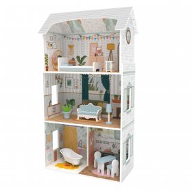 Moni toys - Дървена Kъща за кукли с мебели 8211