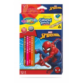 Цветни моливи 12 +1 цвята и острилка Spiderman Disney Colorino
