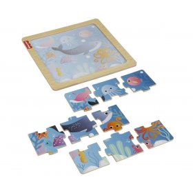 Дървен мини пъзел Fisher Price, подводен свят