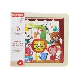 Дървен мини пъзел Fisher Price, животни с музикални инструменти