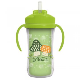 Детска преходна чаша със сламка и дръжки Dr.Brown's Milestones Insulated Straw Cup Green, 12м+, 300 мл.