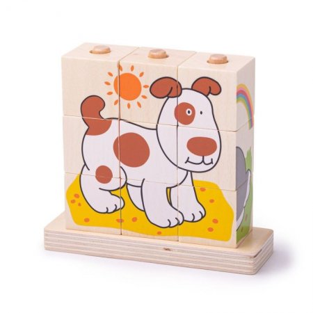 Bigjigs - Дървени кубчета за нанизване - Домашни животни BB104