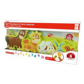 Hape - Дървен пъзел Животните от фермата и цифри H1628