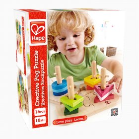 Hape - Дървен пъзел с фигури за нанизване