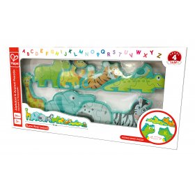 Hape - Дървен пъзел Животните от джунглата и азбука H1627