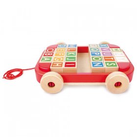 Hape - Дървена играчка, Ремарке за дърпане с дървени кубчета, 21 x 21 x 5.6 см