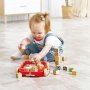 Hape - Дървена играчка, Ремарке за дърпане с дървени кубчета, 21 x 21 x 5.6 см