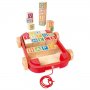 Hape - Дървена играчка, Ремарке за дърпане с дървени кубчета, 21 x 21 x 5.6 см