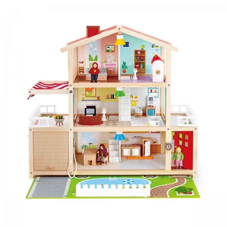 Hape - Дървена къща Имение с обзавеждане и кукли H3405
