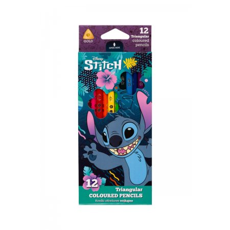 Триъгълни цветни моливи 12 цв. Stitch Colorino