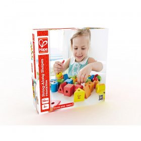 Hape - Дървени разноцветни кубчета и форми за нанизване