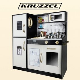 Модерна дървена кухня за игра със звуци, светлина и аксесоари - черна - Kruzzel