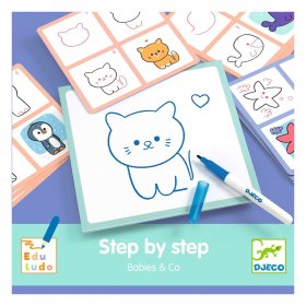 Djeco - Образователна игра нарисувай стъпка по стъпка бебета животни