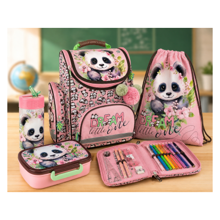 PANDA 10 комплект 5 в 1 - раница, несесер, спортна торба, бутилка и кутия за храна