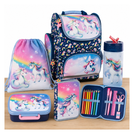 UNICORN 16  комплект 5 в 1 - раница, несесер, спортна торба, бутилка и кутия за храна