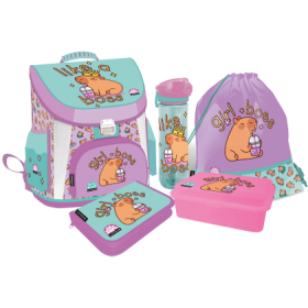 LIZZY CARD LOLLIPOP CAPYBARA комплект 5 в 1 - раница, несесер, спортна торба, бутилка, кутия за храна