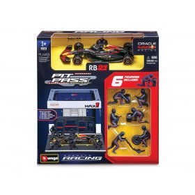 Bburago - Комплект за игра: Бокс F1 Red Bull RB21 (1) Max Verstappen
