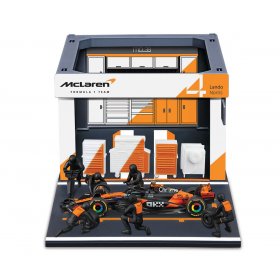 Bburago - Комплект за игра: Бокс F1 McLaren MCL39 (4) Lando Norris