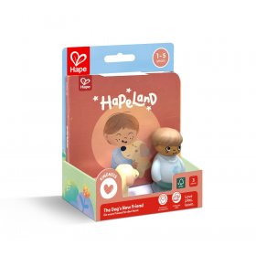 Игрален комплект, Hape, Комплект фигурки момче и куче с книжка, 3 части
