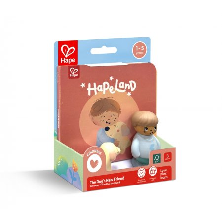 Игрален комплект, Hape, Комплект фигурки момче и куче с книжка, 3 части