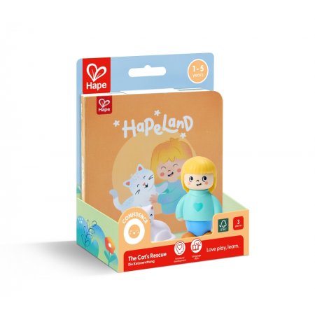 Игрален комплект, Hape, Комплект фигурки момиче и коте с книжка, 3 части