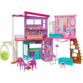 Къща за кукли Mattel Barbie Holiday House, на 2 етажа, 30+ части, HCD50