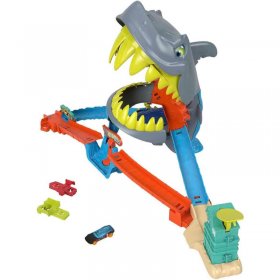 Игрален комплект Mattel Hot Wheels City Shark Chomp Beach писта с кола 1:64, JHL96