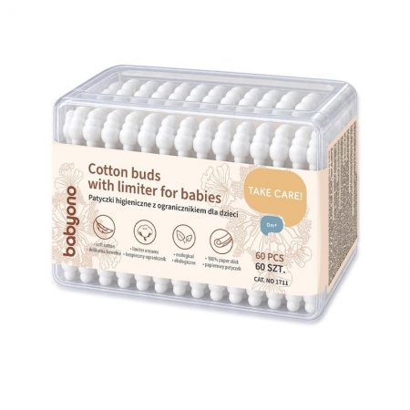 Клечки за уши Babyono Take care, с ограничител, 60 бр., 1711