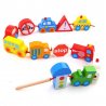 Tooky Toy - Дървени фигури за нанизване Превозни средства TKB512-BY