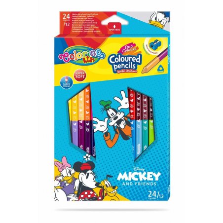 Colorino - Disney Mickey and Friends Триъгълни цветни моливи 12 бр./24 цвята (с острилка)