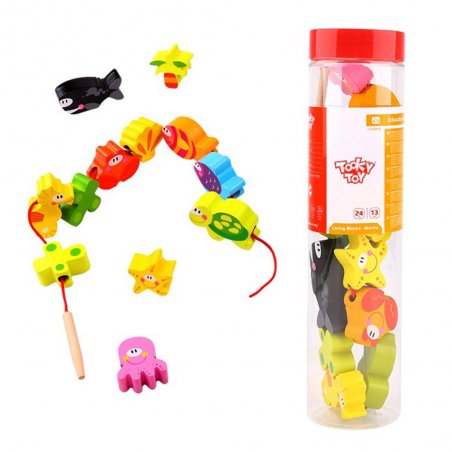 Tooky Toy - Дървени фигури за нанизване, Морски свят