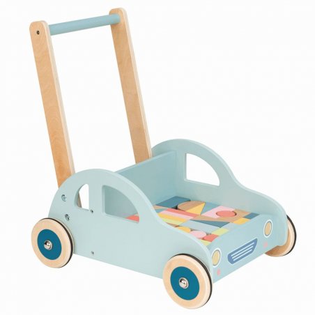 Lelin Toys - Дървена количка за прохождане с конструктор - Автомобил