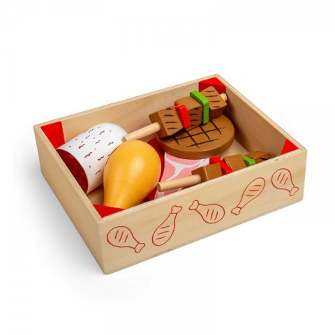 Bigjigs - Дървен детски комплект за готвене - Месни продукти