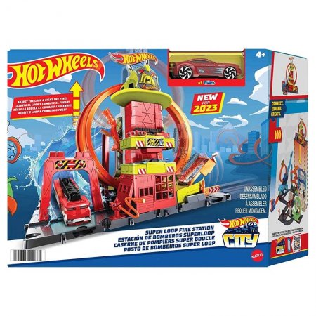 Писта Mattel Hot Wheels City Super Loop Fire Station, с 1 кола