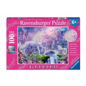 Пъзел с брокат Ravensburger 100 ел. XXL - Царство на еднорозите