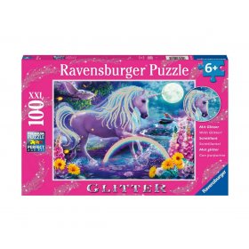 Пъзел с брокат Ravensburger 100 ел. XXL - Фантастични еднорози